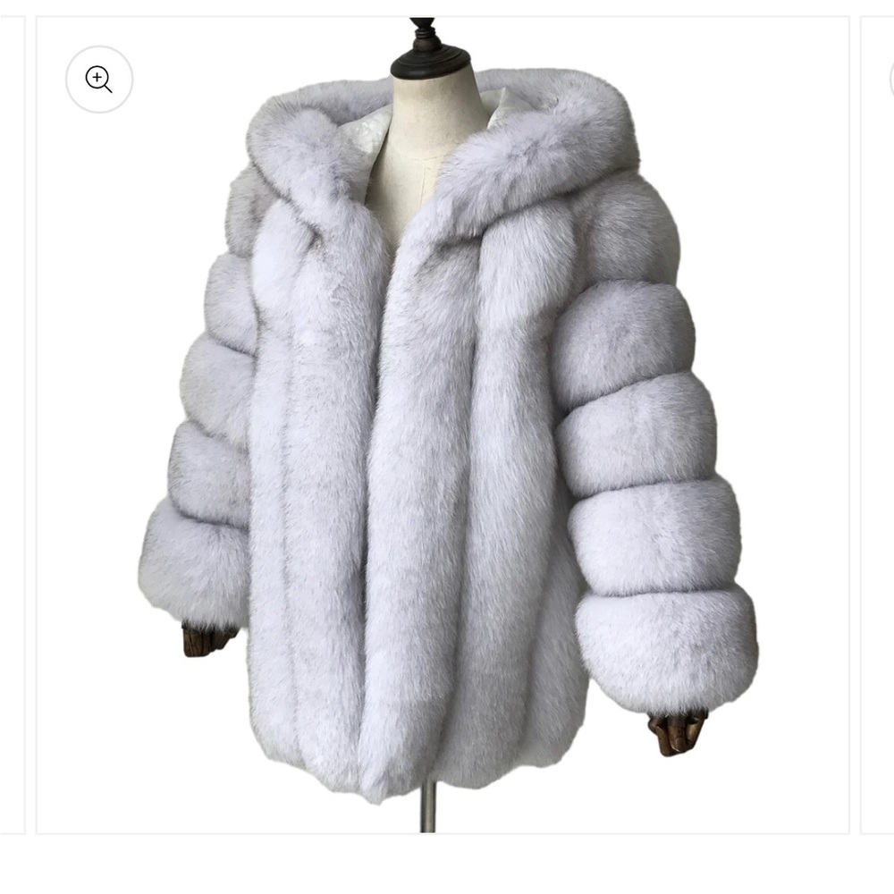 Hooded classic mid length fox fur coat